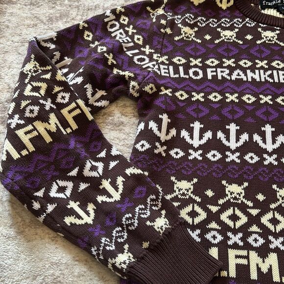 Frankie Morello Purple and Brown logo and skulls Crewneck Sweater large - Picture 3 of 7